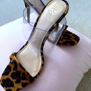 Vince Camuto Leopard Print Heels with Clear Strap